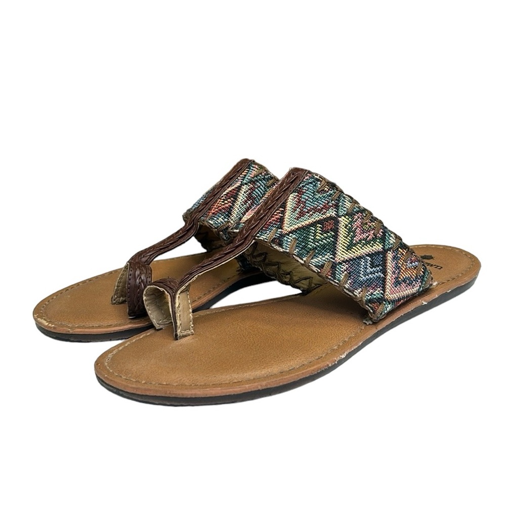 Ruff Hewn Indie Needlepoint Sandals Southwestern Faux‎ Leather Brown 8